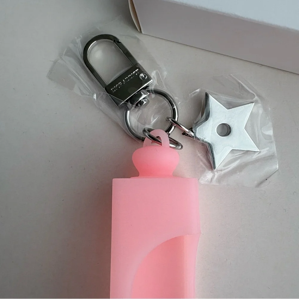 Dior Soft Pink Silicone Lip Oil Holder Key Ring with Star Charm - Picture 2 of 10